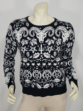 NWT LOST QUEEN GOAT LORD GOTH OCCULT CONTRAST PATTERN SWEATER WOMEN'S S